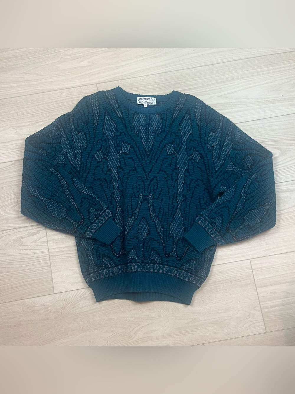 Vintage Mondo Di Marco Teal Patterned Crewneck Sweater